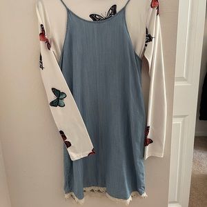 Jean dress and butterfly long sleeve